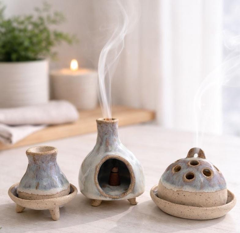 Bruciatore Incenso In Ceramica Artigianale – Porta Incenso A Riflusso Per Aromaterapia E Meditazione – Decorazione Fatta A Mano