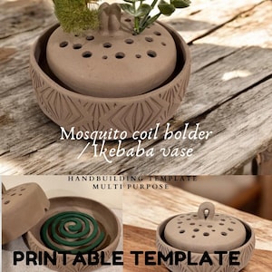 Plantilla de cerámica, construcción a mano, cerámica en losa, instrucciones en PDF descargables fáciles de seguir, soporte para espiral de mosquitos / florero de Ikebana para hacer usted mismo