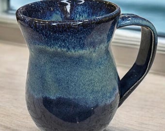 Handmade Ceramic Mug, 12oz Midnight Ocean Blue Pottery Coffee Cup