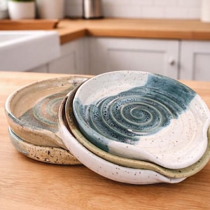 Handmade Ceramic Spoon Rest, Pottery Utensil Holder, Rustic Kitchen Decor, Artisan pottery gift for cook In Stock ready to ship