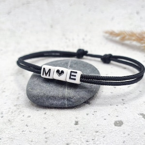 Surfbalance Pulsera fina con cuentas de letras y corazón, paracord, minimalista, cuerda de vela, regalo, pulsera de la amistad