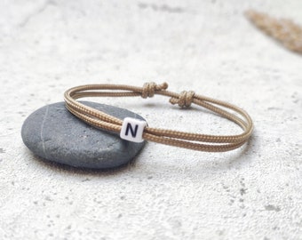 Surfbalance Pulsera fina con cuenta de letras, paracord, minimalista, cuerda de vela, regalo, pulsera de amistad