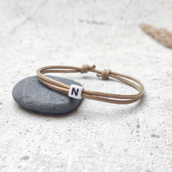 Surfbalance Fine bracelet with letter bead, paracord, minimalist, sailing rope, gift, friendship bracelet