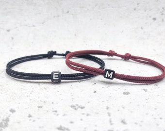 Surfbalance conjunto de 2 pulseras finas para parejas con cuentas de letras, paracord, minimalista, cuerda de vela, regalo, pulsera de la amistad