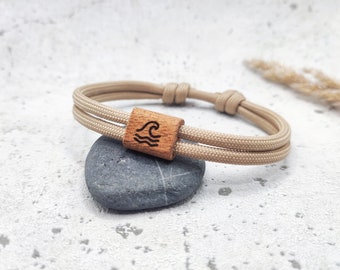 Surfbalance Holzarmband aus Segeltau mit Gravur, Minimalistisch, Paracord, Surferarmband, Geschenkidee