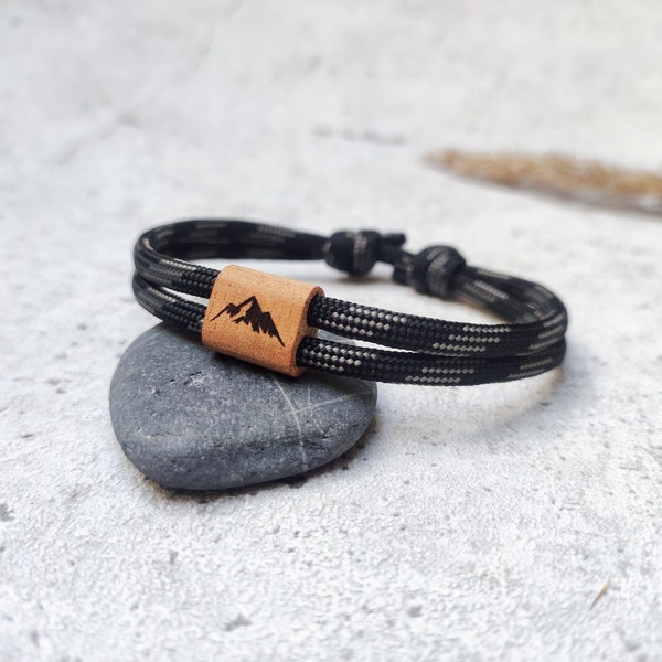 Surfbalance Holzarmband aus Segeltau mit Gravur, Minimalistisch, Paracord, Surferarmband, Geschenkidee