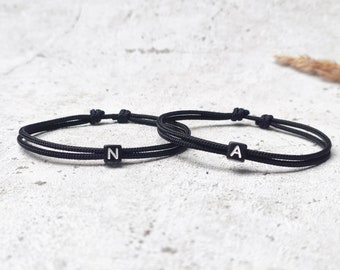 Surfbalance set of 2 fine partner bracelets with letter bead, paracord, minimalist, sailing rope, gift, friendship bracelet