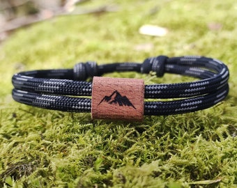 Surfbalance Holzarmband aus Segeltau mit Gravur, Minimalistisch, Paracord, Surferarmband, Geschenkidee