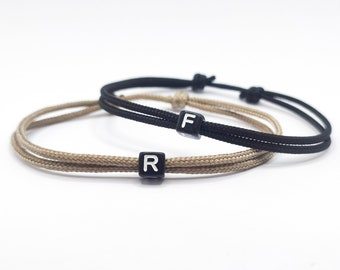 Surfbalance set van 2 fijne partnerarmbanden met letterkralen, paracord, minimalistisch, zeiltouw, cadeau, vriendschapsarmband