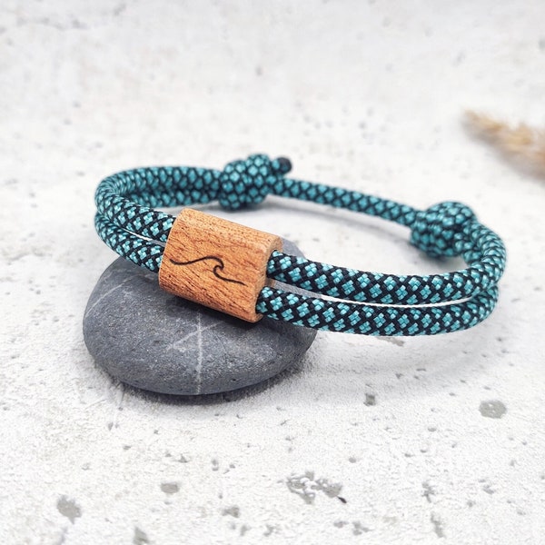 Bracelet en bois Surfbalance en corde à voile avec gravure, minimaliste, paracorde, bracelet surfeur, idée cadeau
