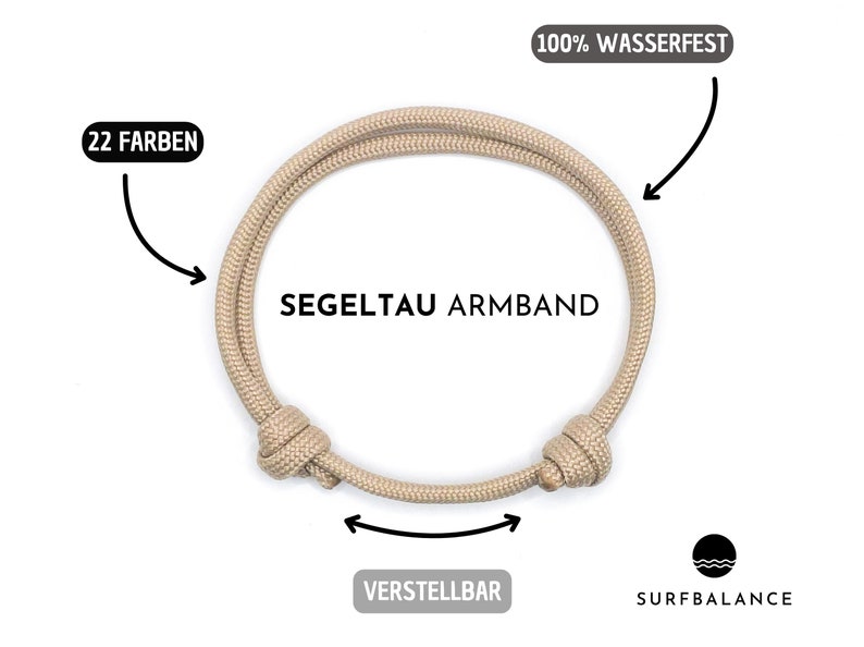 Surfbalance Armband Paracord Minimalistisch, Freundschaftsarmband, Surfer, Segeltau, Geschenk, Wasserfest Bild 5