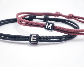 Surfbalance set of 2 fine partner bracelets with letter beads, paracord, minimalist, sailing rope, gift, friendship bracelet