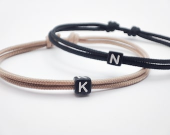 Surfbalance set of 2 fine partner bracelets with letter beads, paracord, minimalist, sailing rope, gift, friendship bracelet