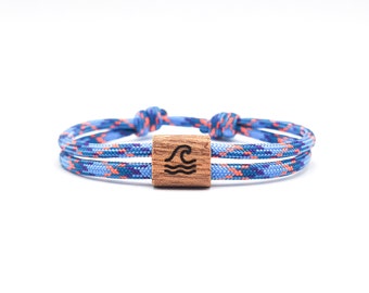 Surfbalance houten armband van zeiltouw met gravure, minimalistisch, paracord, surferarmband, cadeau-idee