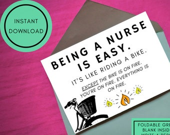 Being a Nurse is Easy Card - INSTANT DOWNLOAD PRINTABLE - Digital Paper Stationery Paper Greeting Card for Nurse Thank You Card for Nurse