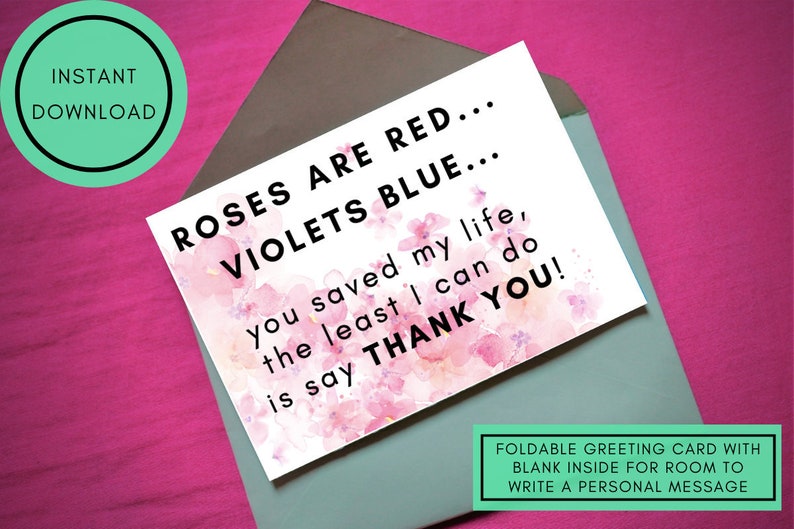 Roses Are Red Nurse Card INSTANT DOWNLOAD PRINTABLE Digital Paper