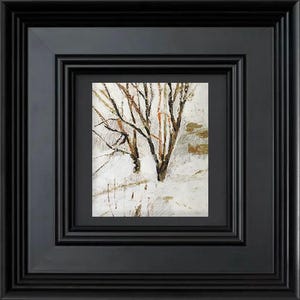 Dipinto invernale, Natale minimalista, opera d'arte di Capodanno, paesaggio originale a guazzo e pastello a olio, decorazioni natalizie economiche, foresta innevata