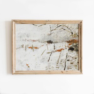 Paesaggio forestale del villaggio invernale, regalo originale con tecnica mista, guazzo e olio, dipinto di Natale e Capodanno, arte conveniente, minimalista