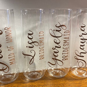 Bridal Party gift - personalized 9oz Plastic Champagne Flute - Bridesmaid, Maid of Honor, Wedding Party, Birthday, Events, ect. cup