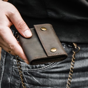 Leather Biker Wallet with Chain, Small Wallet Men, Biker Wallet Men, Chain Wallet for Biker, Chain Wallets for Men, Biker Gifts for Men