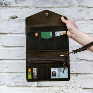 Cartera de viaje de cuero personalizada, Organizador de cartera de viaje, Cartera de pasaporte de cuero, Cartera de viaje para hombres, Cartera de cuero larga personalizada