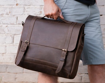 Serviette en cuir pour homme, sac messager cartable en cuir, sac cartable en cuir, cartable en cuir pour homme, sac besace pour ordinateur portable, grand sac à bandoulière