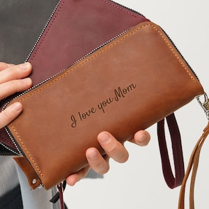 Personalized wallet for mom, Leather wallet for mom, Personalized womens wallet, Womens wallet large, Leather womens wallet zipper