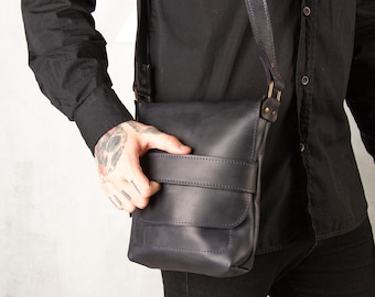 Bolso bandolera pequeño para hombre, Bolso de piel negro para hombre, Bolso bandolera pequeño para hombre, Bolso bandolera de piel negro para hombre, Bolso pequeño para hombre, Bolso de piel para iPad para hombre