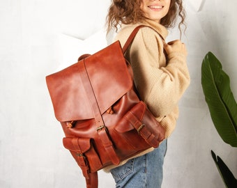 Leather backpack women large, Leather rucksack women, Leather backpack women laptop, Womens backpacks for travel, Womens backpack for work