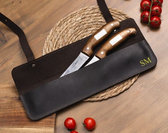 Étui à couteaux en cuir, étui à couteaux de chef, sac à couteaux personnalisé, cadeaux de chef pour hommes, étui à couteaux de chef, cadeaux de chef pour lui, porte-couteau, rangement de couteaux
