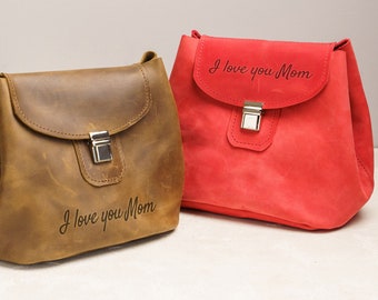 Personalized cosmetic bag for Mom, Leather makeup bag for Mother Day gift, Leather toiletry bag women travel, Engraved gift for Mom