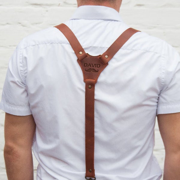 Personalized suspenders men,Suspenders for men,Brown suspenders,Genuine leather suspenders,Hosenträger,