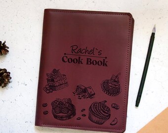 Libro de recetas de cuero con páginas en blanco, Libros de cocina personalizados, Libro de recetas personalizado en blanco, Libro de recetas A5, Libro de recetas hecho a mano con nombre