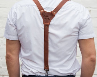 Personalized leather suspenders,Men suspenders leather,Men brown suspenders,Leather suspenders for groomsmen,Handmade leather suspenders