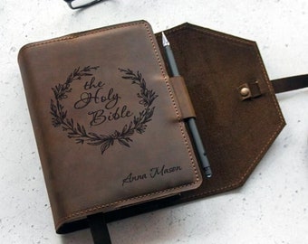 Leather bible cover personalized, Leather bible cover large, Leather bible cover for men, Bible cover with strap, Engraved bible cover JW