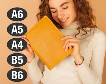 Leather notebook cover women, Yellow notebook, Leather notebook cover with pocket, B6 notebook cover, Leather notebook cover A4,A5, A6