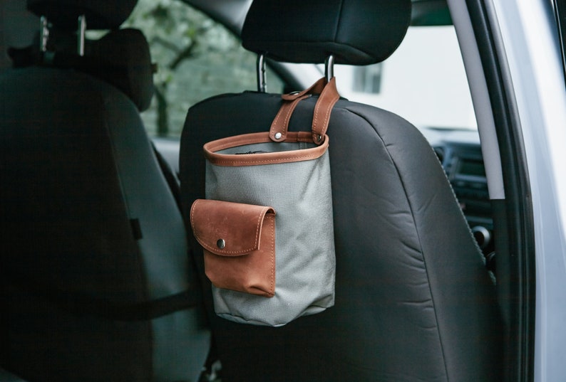 Sac poubelle de voiture, Poubelle de voiture, Accessoires de voiture en cuir, Organisateur de voiture en cuir, Poubelle en cuir, Sac poubelle de voiture, Poubelle pour voiture image 1