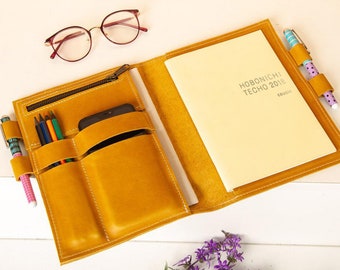 Leather hobonichi weeks cover, Personalized planner sleeve, Refillable notebook case, Handmade journal cover with pen loop, Gift for writer
