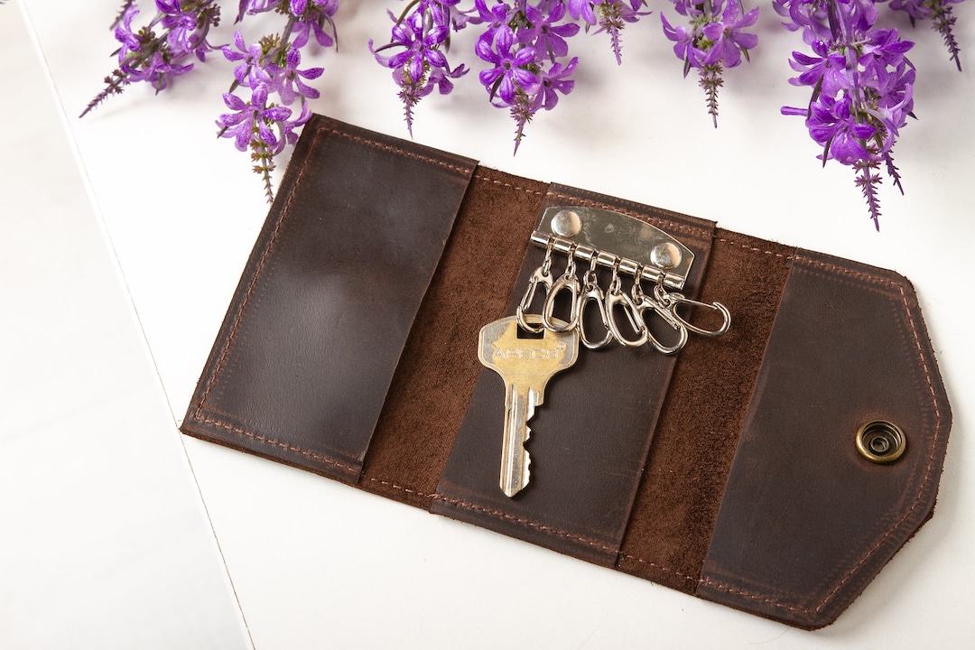 Personalized Leather Key Case, Leather Key Holder, Leather Key Wallet ...