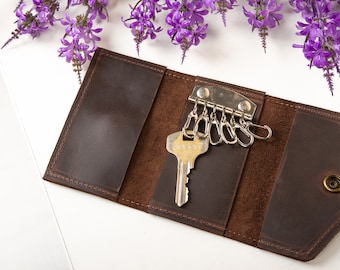 Personalized leather key case, Leather key holder, Leather key wallet, Key organizer leather, Custom key holder, Leather key case