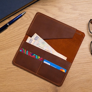 Leder Scheckbuchhülle Herren, Leder Scheckbrieftasche, Scheckhefttasche Herren bifold, Geldscheinhalter aus Leder, Quittungshalter mit Taschen