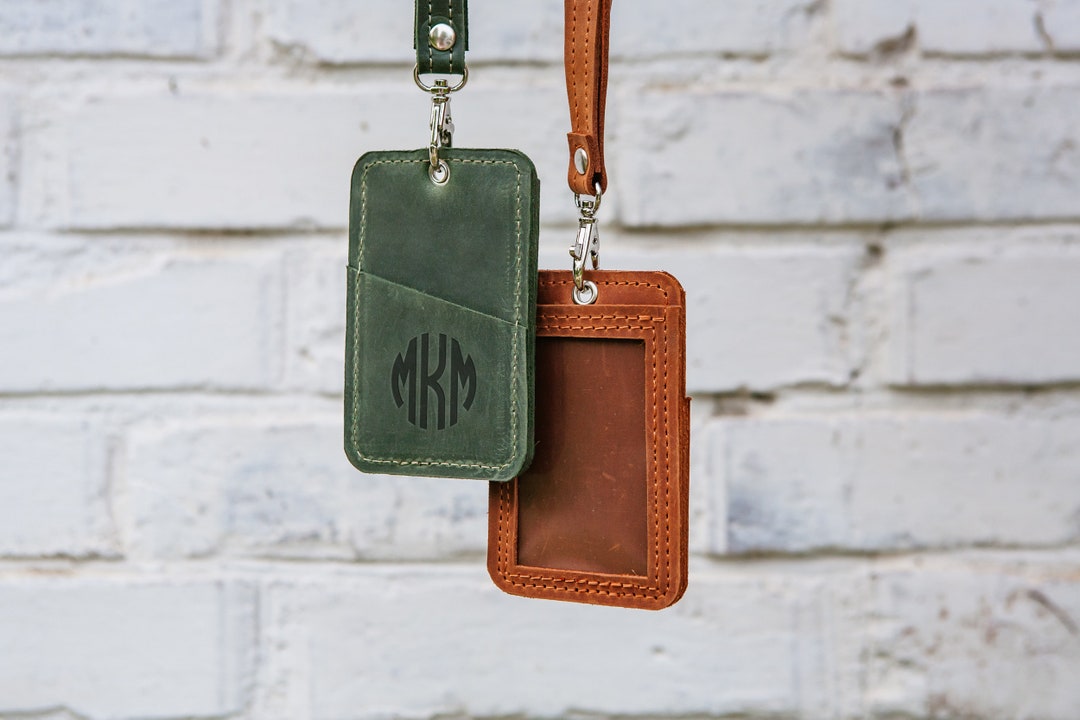 Leather ID Holder With Personalised Lanyard ID Card Holder 