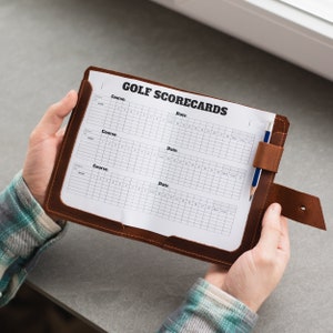 Fundas de cuero para libros de yardas, soporte para libros de yardas, soporte personalizado para tarjetas de puntuación de golf, regalos para golfistas para hombres, regalo para golfistas