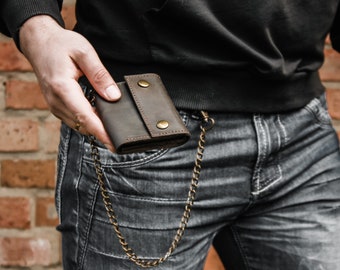 Wallets for men leather,Wallet chain custom,Biker wallet,Black wallet for men,Personalized gift for dad from daughter