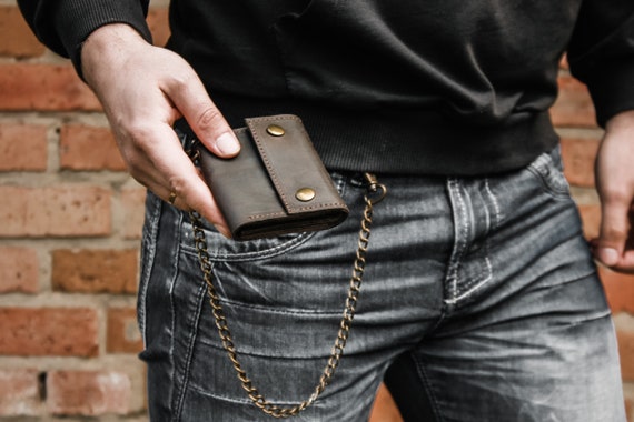 Leather Biker Wallet With Chain, Small Wallet Men, Biker Wallet Men, Chain  Wallet for Biker, Chain Wallets for Men, Biker Gifts for Men 