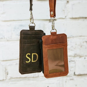 Portafoglio distintivo in pelle, porta badge identificativo personalizzato, porta carte d'identità in pelle, cordino in pelle con porta badge, porta badge identificativo personalizzato