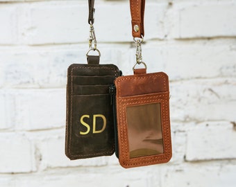 Leather lanyard with id holder,Badge holder lanyard,ID holder lanyard,Id badge holder vertical,Leather id holder,Leather badge holder