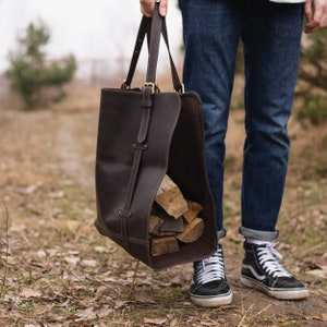 Leather log carrier, Leather log holder, Log bag, Personalized log carrier, Leather firewood carrier, Leather firewood holder