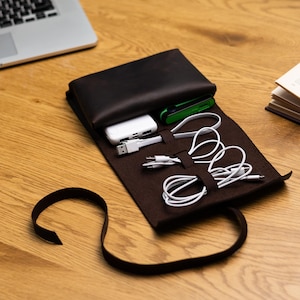 Travel cable organizer bag, Travel charger organizer pouch, Travel tech case personalised for men, Travel cord organizer case