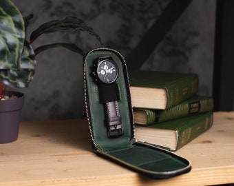 Étui à montre en cuir personnalisé, étui à montres de voyage pour hommes, étui de voyage pour montre simple, étui pour montre en cuir, étui de rangement pour montre, étui pour montre à fermeture éclair